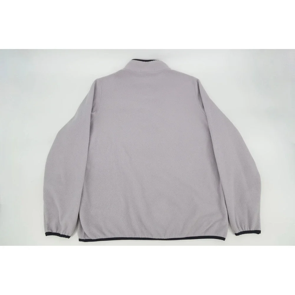 Criquet Fleece Pullover Mens XL Gray Navy Blue Snap Mock Neck Pocket Sweater